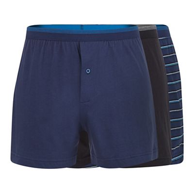 The Collection Pack of three blue fine striped cotton button boxers